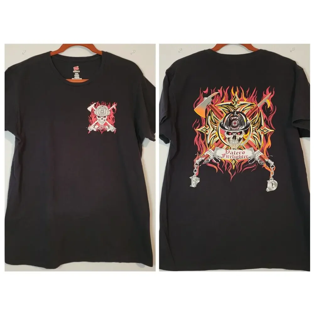 Valero Firefighter short sleeve crew neck graphic tshirt sz L black Hanes Nano-T